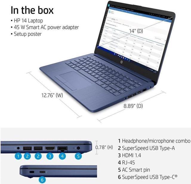 Alt view image 4 of 5 - HP Stream 14" HD Laptop, Intel Celeron N4120, 4GB RAM, 64GB eMMC, Windows 11 Home in S Mode with Office 365 Personal for 1 Year (14-cf2111wm, Blue)