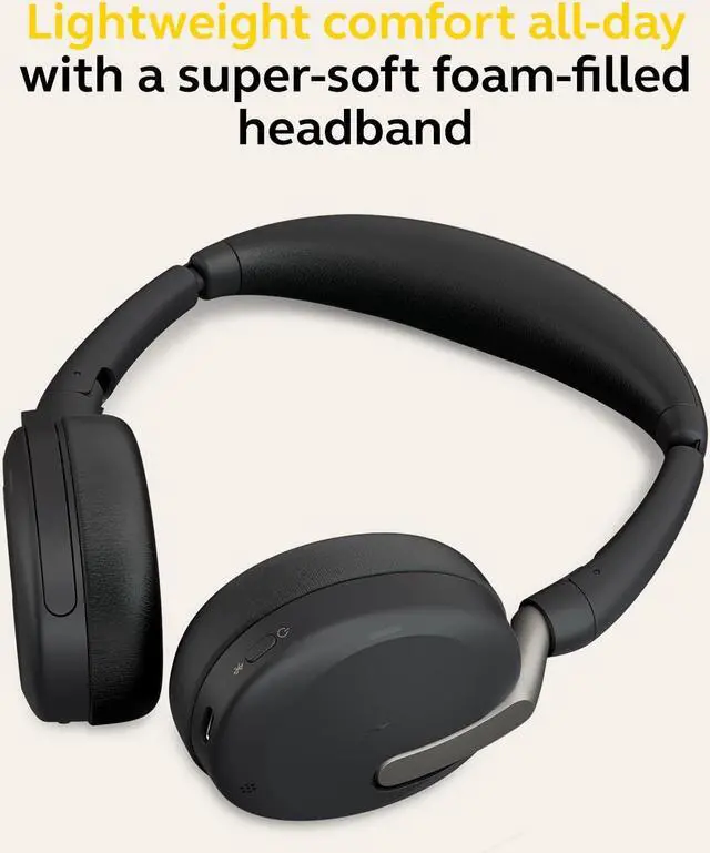 Alt view image 2 of 5 - Jabra Evolve2 65 Flex Stereo Headset with Bluetooth, Wireless Charging Pad - Noise-Cancelling ClearVoice Technology & Hybrid Active Noise Cancellation - Works with Leading UC Platforms - Black