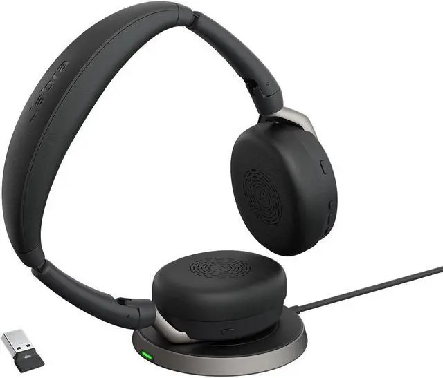 Main image of Jabra Evolve2 65 Flex Stereo Headset with Bluetooth, Wireless Charging Pad - Noise-Cancelling ClearVoice Technology & Hybrid Active Noise Cancellation - Works with Leading UC Platforms - Black