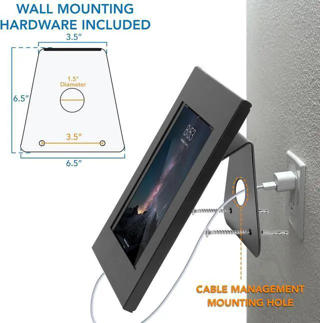 Alt view image 5 of 5 - Mount-It! Anti-Theft Tablet Kiosk, Locking Tablet Enclosure with Counter Top and Wall Mount Base, Universal Enclosure for iPads Gen 7, 8, 9 and 10, iPad Pro, iPad Air, BLACK