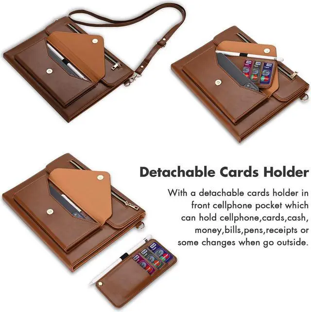 Alt view image 5 of 5 - Dteck Business Case for iPad Pro 11 Inch 4th/3rd/2nd/1st Gen,iPad Air 11 Inch Case,iPad Air 4th/5th Gen Case,PU Leather Flip Stand Cover Pencil Holder Zipper Pocket Bag Strap Protective Case,Brown