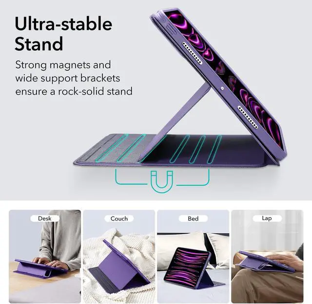 Alt view image 4 of 5 - ESR for iPad Pro 12.9 Case (6th/5th Generation, 2022/2021), Removable Magnetic Cover, Adjustable Portrait/Landscape Stand with Raised Display View, 9 Standing Angles, Shift Series, Purple