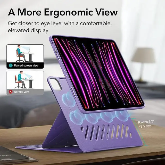 Alt view image 5 of 5 - ESR for iPad Pro 12.9 Case (6th/5th Generation, 2022/2021), Removable Magnetic Cover, Adjustable Portrait/Landscape Stand with Raised Display View, 9 Standing Angles, Shift Series, Purple