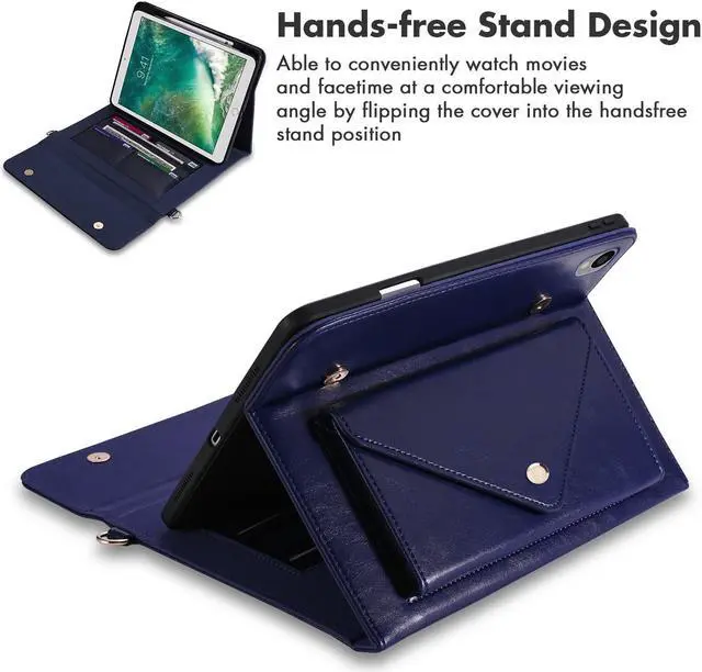 Alt view image 2 of 5 - Dteck Business Case for iPad Pro 2017 /iPad Air (3rd Generation) Case 2019 10.5" - Multifuctional Leather Case with [Pocket/Card Slot/Pencil Holder] Fold Stand Heavy Duty Shockproof Cover (04 Blue)
