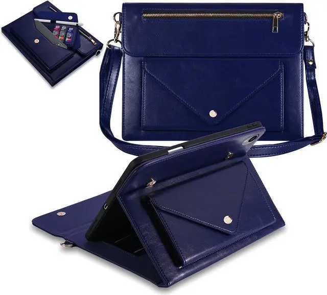 Main image of Dteck Business Case for iPad Pro 2017 /iPad Air (3rd Generation) Case 2019 10.5" - Multifuctional Leather Case with [Pocket/Card Slot/Pencil Holder] Fold Stand Heavy Duty Shockproof Cover (04 Blue)