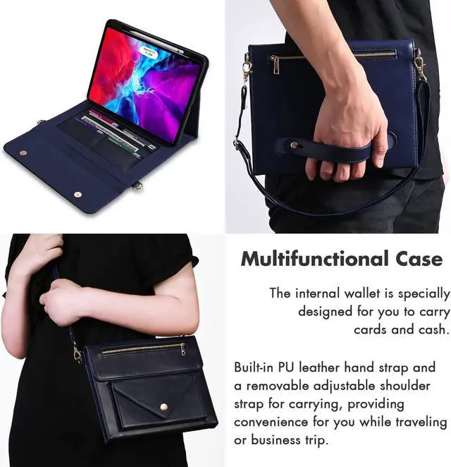 Alt view image 5 of 5 - Dteck Business Case for iPad Pro 2017 /iPad Air (3rd Generation) Case 2019 10.5" - Multifuctional Leather Case with [Pocket/Card Slot/Pencil Holder] Fold Stand Heavy Duty Shockproof Cover (04 Blue)