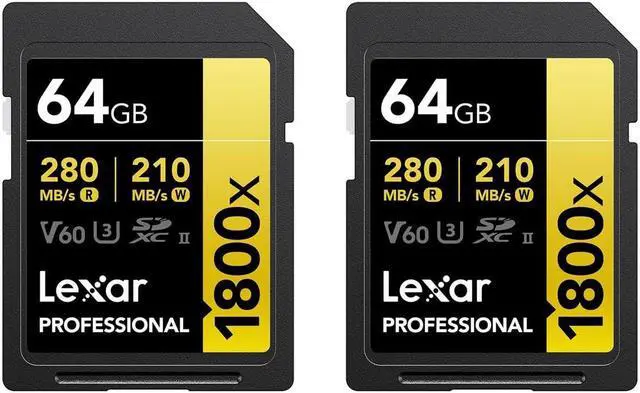 Main image of Lexar GOLD Series Professional 1800x 64GB UHS-II SDXC Memory Card, 2-Pack