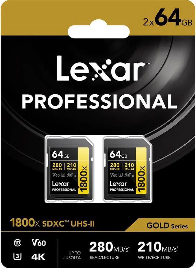 Alt view image 2 of 5 - Lexar GOLD Series Professional 1800x 64GB UHS-II SDXC Memory Card, 2-Pack
