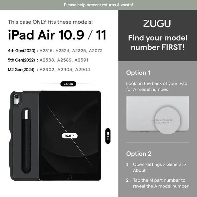 Alt view image 2 of 5 - ZUGU CASE for iPad Air (M2) 11 inch (2024) iPad Air 4 & 5 10.9 Inch (2020/2022) - Protective, Ultra Thin, Magnetic Stand, Sleep/Wake Cover - Black