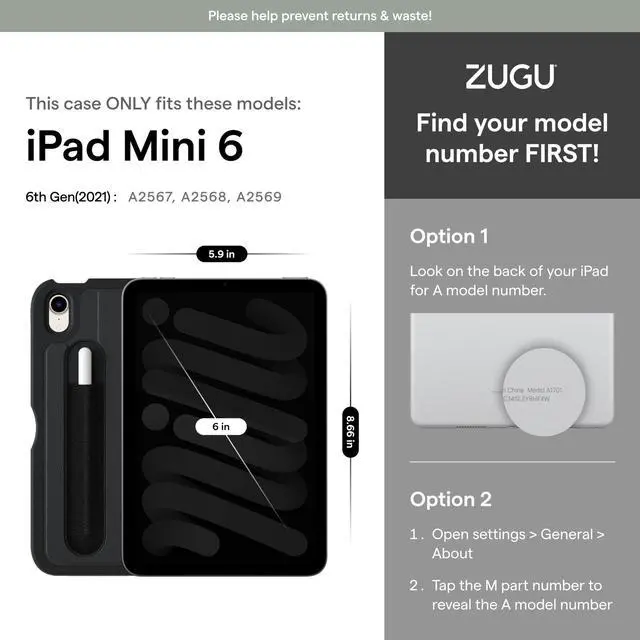 Alt view image 2 of 5 - Zugu Case for 2021 iPad Mini 6 - Slim Protective Case - Apple Pencil Pocket - 5 ft. Drop Protection - Secure 7 Angle Magnetic Stand - Sleep/Wake Cover (Fits Model #'s A2567, A2568, A2569)