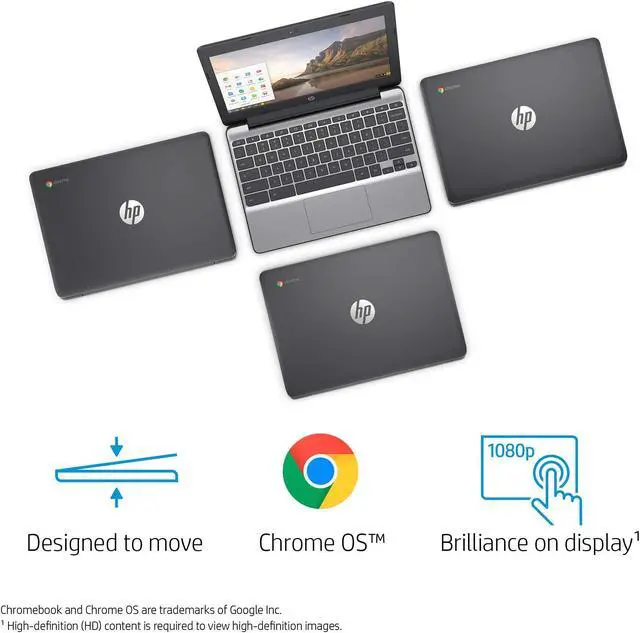Alt view image 2 of 5 - HP Chromebook 11-Inch Laptop, Intel Celeron N3060 Processor, 2 GB SDRAM, 16 GB eMMC Storage, Chrome OS (11-v000nr, Ash Gray)