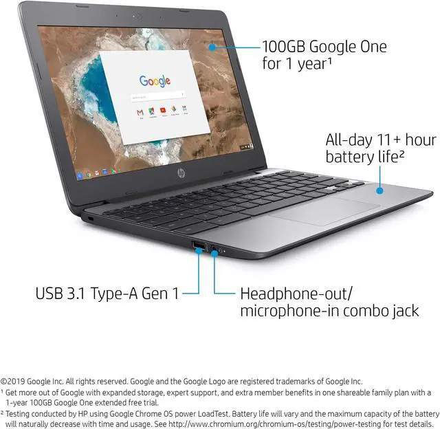 Alt view image 3 of 5 - HP Chromebook 11-Inch Laptop, Intel Celeron N3060 Processor, 2 GB SDRAM, 16 GB eMMC Storage, Chrome OS (11-v000nr, Ash Gray)