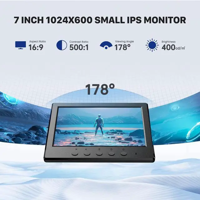 Alt view image 2 of 5 - Eyoyo Mini Monitor 7 Inch Small HDMI Monitor 1024x600 LCD Screen Display HMDI AV VGA BNC USB Input for PC CCTV Security Camera Computer Laptop Raspberry PI