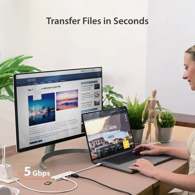 Alt view image 5 of 5 - j5create USB-C Pink Multi-Port Hub with Power Delivery with 4K HDMI/2 USB-A 5Gbps/PD 100W Charging SD&Micro SD/3.5mm Audio | for MacBook/iPad Pro/iMac/Surface/XPS/Thinkpad/Galaxy/and More(JCD373ER)