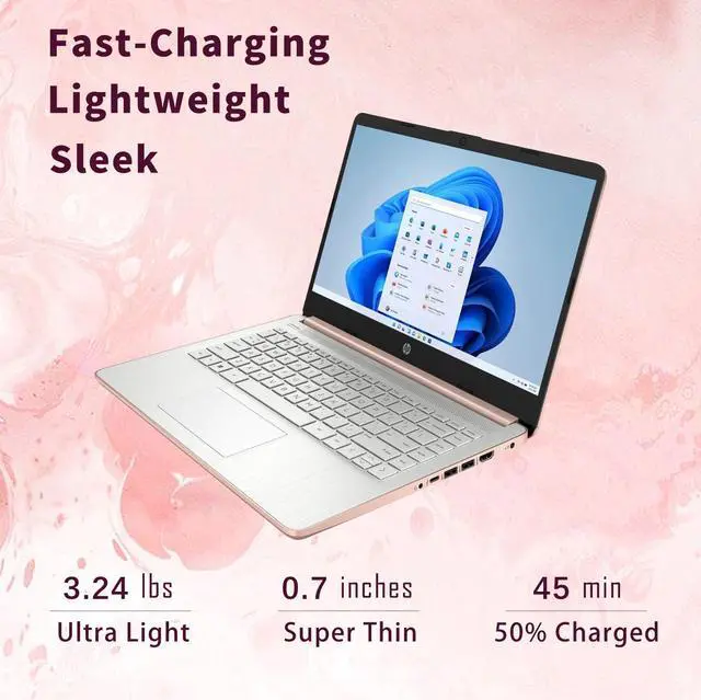 Alt view image 3 of 5 - HP Stream Laptop 14"" HD, Intel Celeron N4020 Processor, 8GB DDR4 RAM, 64GB SSD, Intel HD Graphics, 720p Webcam, 1 Year Office 365, White, Win 11 S, Alpacatec Accessories, Rose Gold