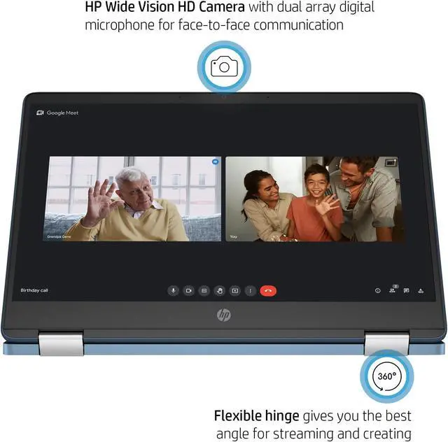 Alt view image 3 of 4 - HP X360 14" HD Touch Chromebook, Intel Celeron N4120, 4GB RAM, 64GB eMMC, Intel UHD Graphics 600, Forest Teal, Chrome OS, 14a-ca0790wm