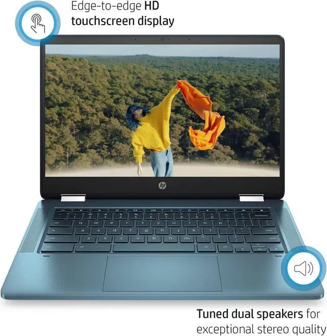 Alt view image 2 of 4 - HP X360 14" HD Touch Chromebook, Intel Celeron N4120, 4GB RAM, 64GB eMMC, Intel UHD Graphics 600, Forest Teal, Chrome OS, 14a-ca0790wm