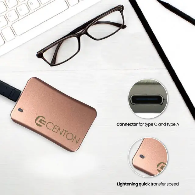 Alt view image 3 of 5 - Centon External SSD (Rose Gold Metallic), USB-C 3.2 Gen 2, 500GB