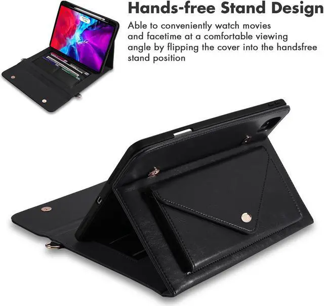 Alt view image 4 of 5 - Dteck Case for iPad Air 13 (M2) 2024/iPad Pro 12.9 inch 6th/5th/4th/3rd Generation,Premium PU Leather Folio Stand Cover Pencil Holder Zipper Pocket Strap Bag Shockproof Protective Business Case,Black