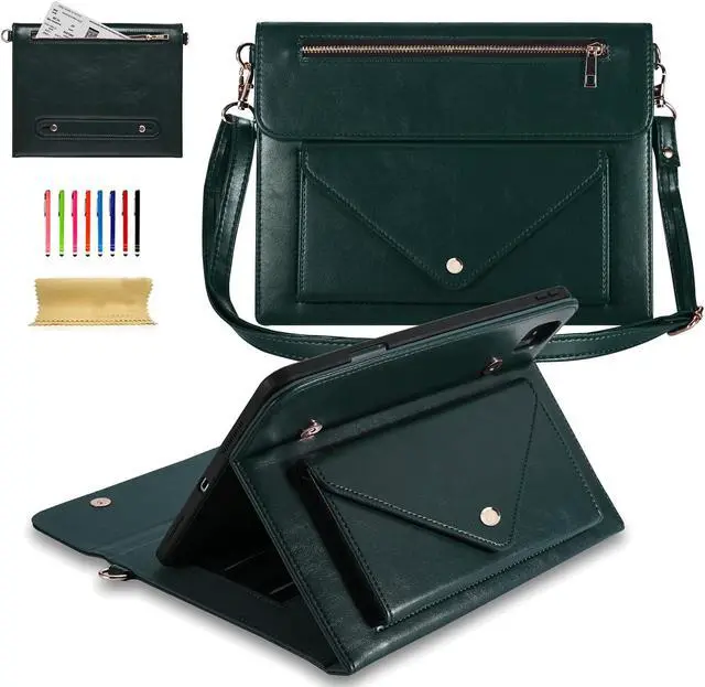 Main image of Dteck Case for iPad Air 13 (M2) 2024/iPad Pro 12.9 inch 6th/5th/4th/3rd Generation,Premium PU Leather Folio Stand Cover Pencil Holder Zipper Pocket Strap Bag Shockproof Protective Business Case,Green