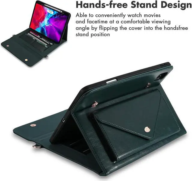 Alt view image 4 of 5 - Dteck Case for iPad Air 13 (M2) 2024/iPad Pro 12.9 inch 6th/5th/4th/3rd Generation,Premium PU Leather Folio Stand Cover Pencil Holder Zipper Pocket Strap Bag Shockproof Protective Business Case,Green