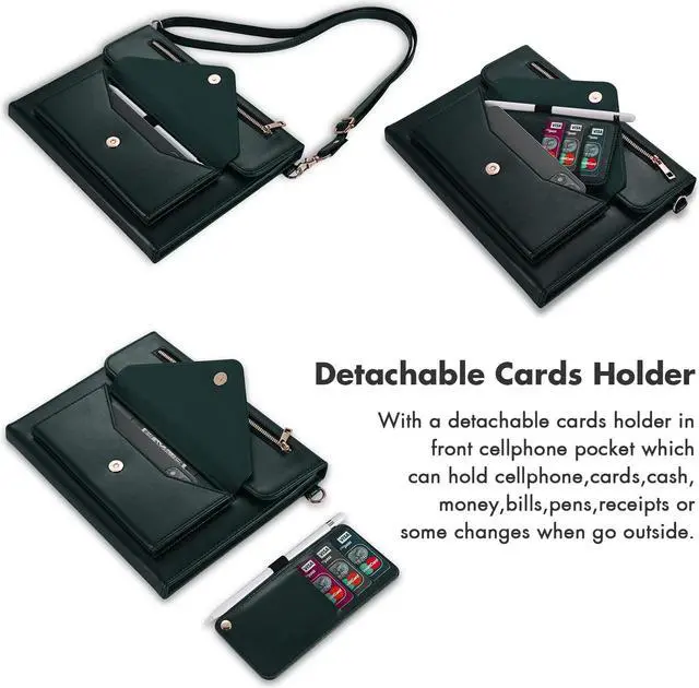 Alt view image 5 of 5 - Dteck Case for iPad Air 13 (M2) 2024/iPad Pro 12.9 inch 6th/5th/4th/3rd Generation,Premium PU Leather Folio Stand Cover Pencil Holder Zipper Pocket Strap Bag Shockproof Protective Business Case,Green