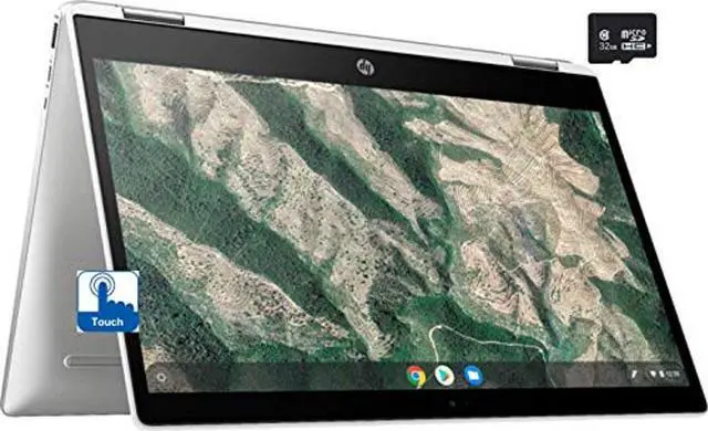 Main image of HP X360 2in1 Chromebook 14" HD Touchscreen Laptop for Business and Student, Intel Celeron N4000 (up to 2.6GHz), 4GB RAM, 32GB eMMC, Chrome OS, w/32GB SD Card, Ceramic White