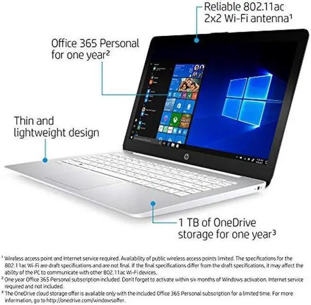 Alt view image 3 of 5 - HP Stream 14-inch Laptop, AMD Dual-Core A4-9120E Processor, 4 GB SDRAM, 32 GB eMMC, Windows 10 Home in S Mode with Office 365 Personal for One Year (14-ds0030nr, Diamond White)