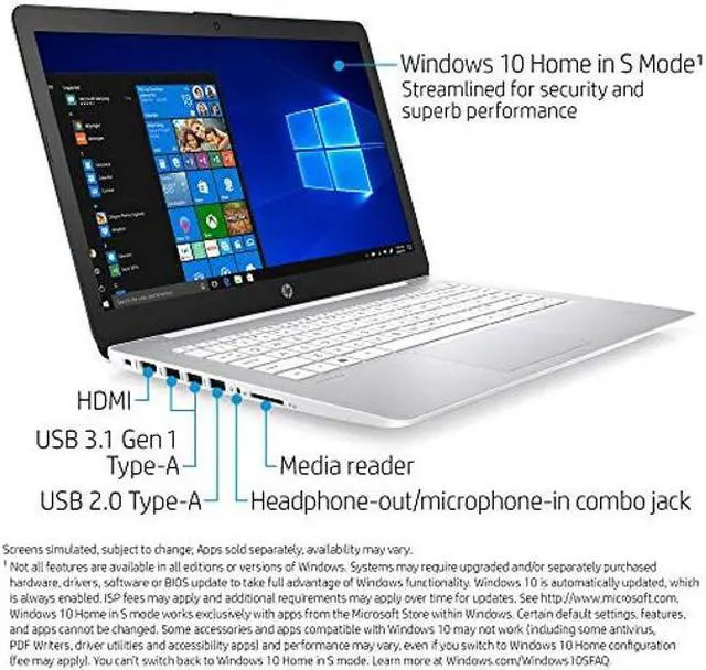 Alt view image 2 of 5 - HP Stream 14-inch Laptop, AMD Dual-Core A4-9120E Processor, 4 GB SDRAM, 32 GB eMMC, Windows 10 Home in S Mode with Office 365 Personal for One Year (14-ds0030nr, Diamond White)