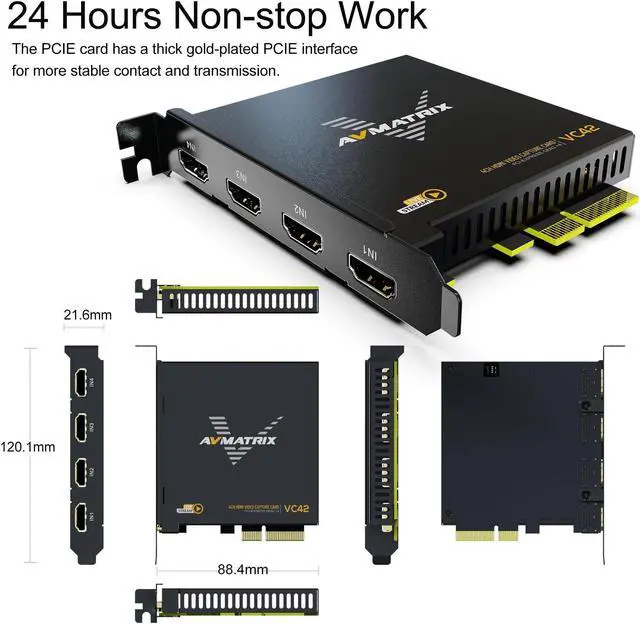 Alt view image 5 of 5 - AVMATRIX 1080p60 4-PCI-E Capture Card Live Stream and Record with Ultra-Low Latency on PS5, PS4 Pro, Xbox Series X/S, Xbox One X, in OBS, Twitch, YouTube, Nintendo Switch, PC Windows