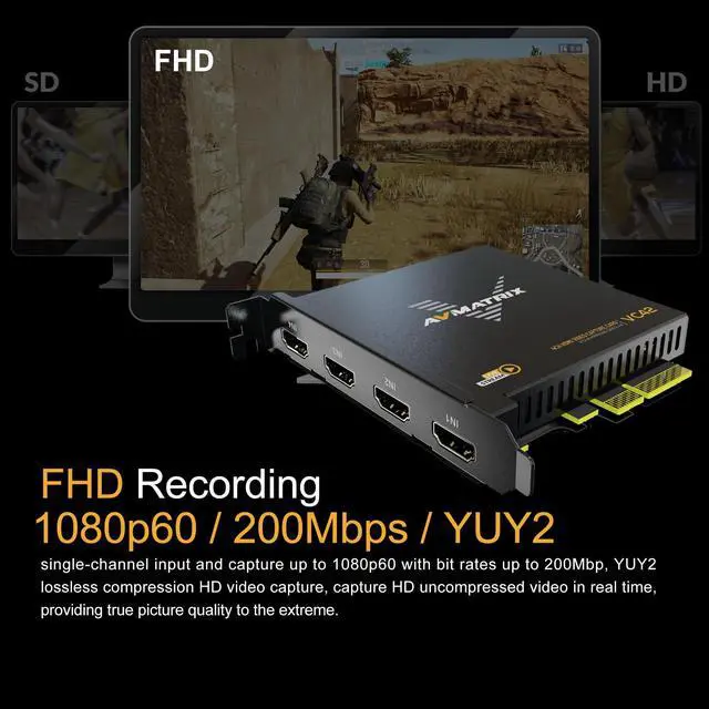 Alt view image 3 of 5 - AVMATRIX 1080p60 4-PCI-E Capture Card Live Stream and Record with Ultra-Low Latency on PS5, PS4 Pro, Xbox Series X/S, Xbox One X, in OBS, Twitch, YouTube, Nintendo Switch, PC Windows
