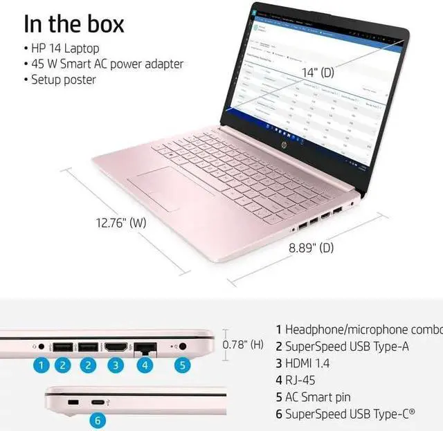 Alt view image 4 of 5 - HP Stream 14 Laptop 2022 New, 14" 1366x768 Display, Intel Celeron N4120 4-Core, UHD Graphics, 16GB DDR4, 64GB SSD, Wi-Fi 5, Card Reader, Win11 Home, 1-Year Office 365 Subscription, COU 32GB USB