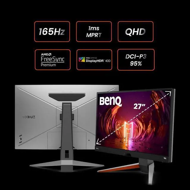 Alt view image 2 of 5 - BenQ MOBIUZ EX2710Q Gaming Monitor 27" QHD 1440p 165Hz 1ms | IPS | HDRi | DCI-P3 | Freesync Premium | Eye-Care Tech | Adjustable Height, Swivel & Tilt | 2.1 Speakers | DisplayPort | HDMI | USB Hub