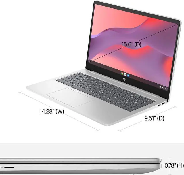 Alt view image 5 of 5 - HP Chromebook 15 Laptop for Student and Business (15.6" Narrow bezel, Intel N200 (>Pentium N6000), 8GB RAM, 192GB Storage(64GB + 128GB SD Card), Webcam, Numeric Keyboard), IST Card, Chrome OS, Silver