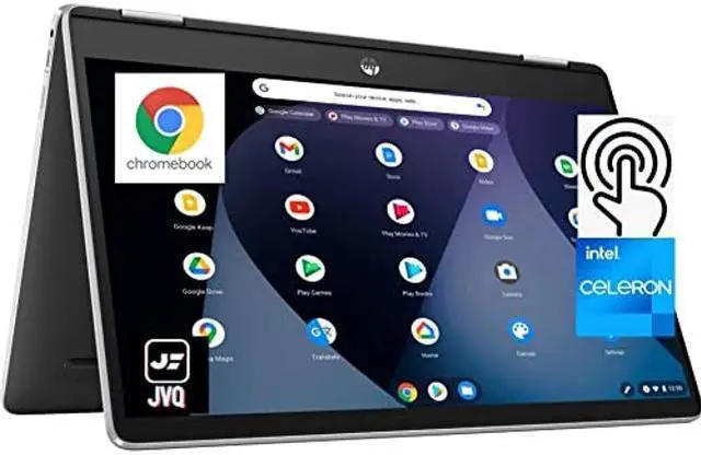 Main image of HP Newest X360 2-in-1 Chromebook 14" HD Touchscreen, Intel Celeron N4500(Up to 2.8GHz), 4GB RAM, 160GB Space(32GB eMMC+128GB Card), WiFi, Bluetooth, Webcam, USB Type-C, Chrome OS, Silver+JVQ MP