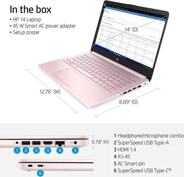 Alt view image 2 of 5 - HP Stream 14 2023 Laptop 14" HD 1366x768 4-Core Intel Celeron N4120 8GB DDR4 64GB eMMC UHD Graphics WiFi 5 Bluetooth RJ45 HDMI USB-C Windows 11 Pro 1-Year Office 365 Subscription w/ONT 32GB USB
