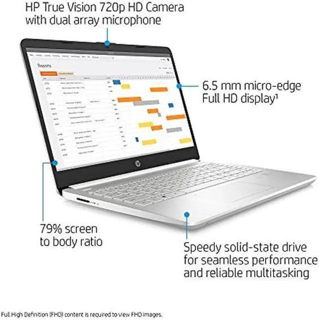 Alt view image 2 of 5 - HP 2021 14 inch FHD Laptop Computer, Intel 11th Gen Core i3-1115G4 (Beats i5-8265U), 8GB RAM, 256GB SSD, USB-C, HDMI, HD Webcam, WiFi, Fingerprint Reader, Windows 10 S, Silver, Fairywren Card