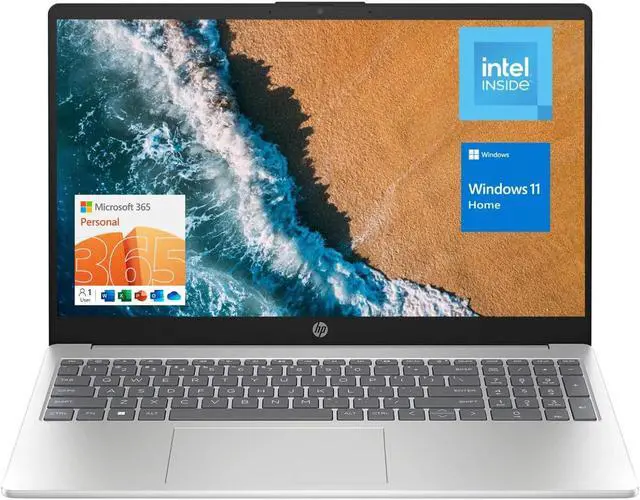 Main image of HP 15.6" Portable Laptop (Include 1 Year Microsoft 365), HD Display, Intel Quad-Core N200 Processor, 16GB RAM, 128GB Storage, Wi-Fi 6, Webcam, HDMI, Numeric Keypad, Windows 11 Home, Silver