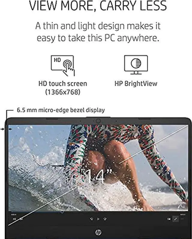 Alt view image 4 of 5 - HP 14 inch Touchscreen Laptop, AMD 3020e Processor, 4 GB RAM, 64 GB eMMC Storage, WiFi 5, Webcam, HDMI, Windows 10 S with Office 365 for 1 Year + Fairywren Card (Rose Gold)