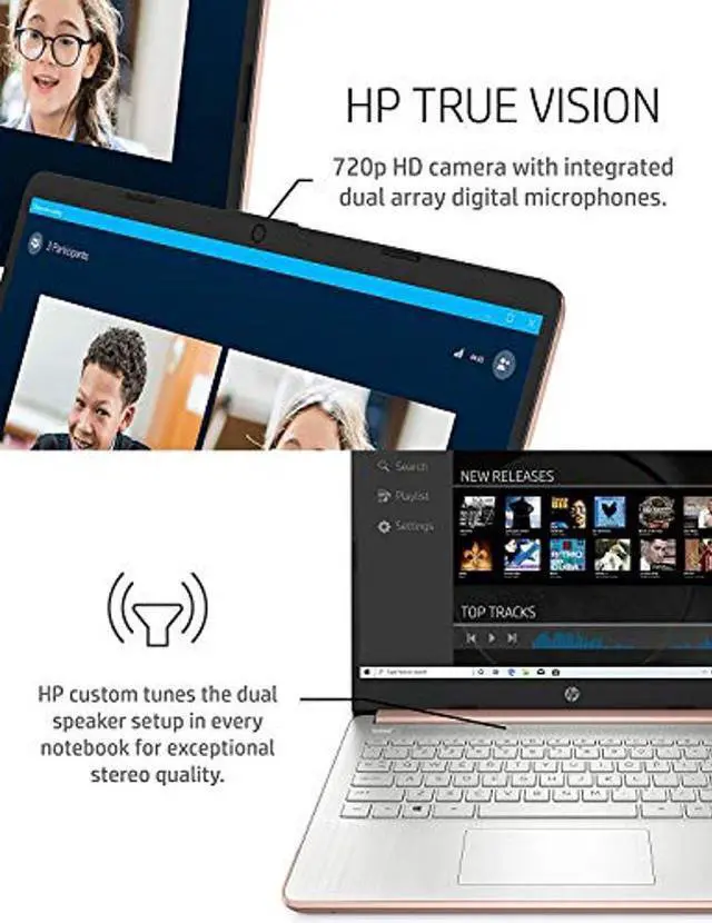 Alt view image 5 of 5 - HP 14 inch Touchscreen Laptop, AMD 3020e Processor, 4 GB RAM, 64 GB eMMC Storage, WiFi 5, Webcam, HDMI, Windows 10 S with Office 365 for 1 Year + Fairywren Card (Rose Gold)