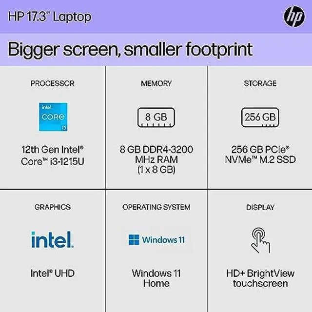 Alt view image 2 of 5 - HP Laptop 17-cn2000nr, 12th Generation Intel(r) Core(tm) i3-1215U, Intel(r) UHD Graphics, 8 GB DDR4, Windows 11 Home, 17-cn2000nr Silver
