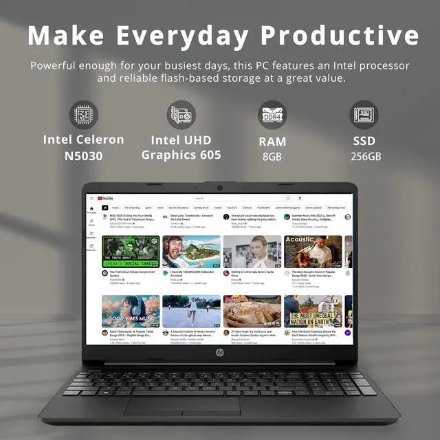 Alt view image 3 of 5 - HP Laptop, 15.6 Inch HD Screen, Intel Pentium Silver N5030, 8GB RAM, 256GB SSD, Windows 11, Office 365, Numeric Keypad, Long Battery Life, HDMI, Type-C, Black, PCM