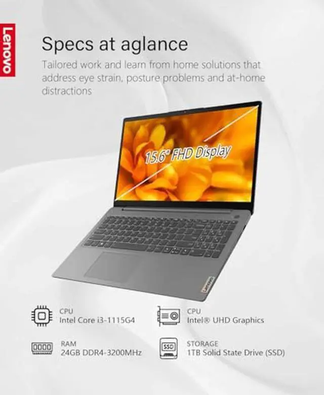 Alt view image 4 of 5 - Lenovo - Ideapad 3i 15.6" Laptop - 15.6" Full HD (1920 x 1080) Touch Screen - Intel Core i3-1115G4 Dual-Core - 24GB DDR4 RAM - 1TB SSD - Intel UHD Graphics - Windows 11 - Arctic Grey - W/GaLiMu
