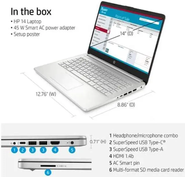 Alt view image 3 of 5 - HP Notebook 14 Laptop, 14" HD Display, Intel Core i5-1135G7 (Beats i7-1065G7), 16GB DDR4 Memory, 256GB SSD, Webcam, USB Type-C, HDMI, WiFi, Long Battery Life Up to 9 Hours, TiTac, Windows 11