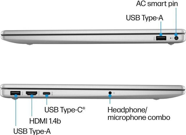 Alt view image 5 of 5 - HP 15-FC000 Laptop 2023 15.6" FHD 1920 x 1080 Display AMD Ryzen 5 7520U, 4-core, AMD Radeon Graphics, 16GB LPDDR5, 256GB SSD, Wi-Fi 6, Bluetooth 5.3, HDMI v1.4 720p HD Camera, Windows 10 Home Silver