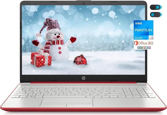 Main image of HP Pavilion 15.6" HD Laptop Computer, Intel Pentium Processor, 16GB RAM, 512GB SSD, Webcam, USB-C, HDMI, Ethernet RJ-45, WiFi, Includes 1-Year Microsoft 365, Windows 11 S, Scarlet Red, YSC Accessory