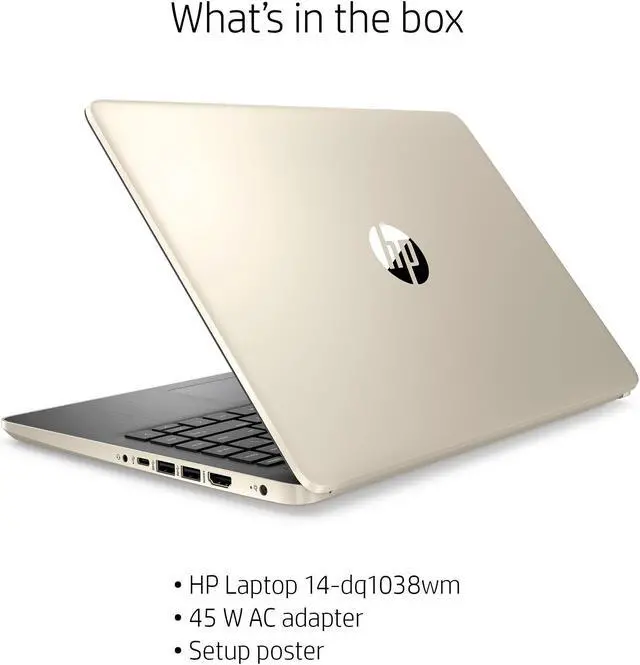 Alt view image 3 of 5 - HP 2022 14'' HD Home and Business Laptop PC Intel 10th Gen 2-Core i3-1005G1 8GB DDR4 RAM 128GB M.2 SSD Intel UHD Graphics WIFI AC BT USB-C HDMI RJ45 Webcam Gold Windows 11 Pro w/Accessories