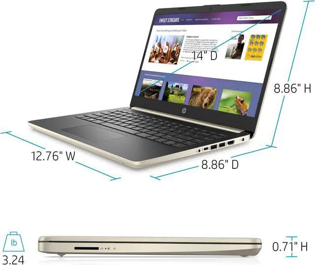 Alt view image 4 of 5 - HP 2022 14'' HD Home and Business Laptop PC Intel 10th Gen 2-Core i3-1005G1 8GB DDR4 RAM 128GB M.2 SSD Intel UHD Graphics WIFI AC BT USB-C HDMI RJ45 Webcam Gold Windows 11 Pro w/Accessories