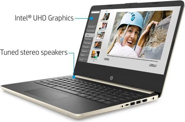 Alt view image 5 of 5 - HP 2022 14'' HD Home and Business Laptop PC Intel 10th Gen 2-Core i3-1005G1 8GB DDR4 RAM 128GB M.2 SSD Intel UHD Graphics WIFI AC BT USB-C HDMI RJ45 Webcam Gold Windows 11 Pro w/Accessories