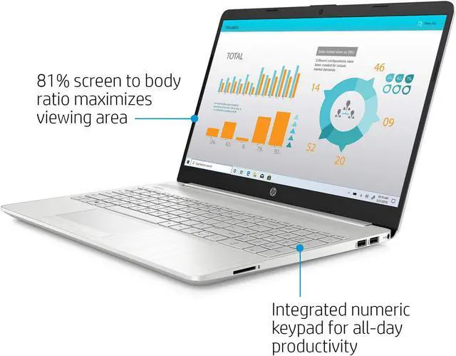 Alt view image 3 of 5 - HP 2021 Newest 15 Budget Laptop Notebook, 15.6" HD BrightView Display, i3-10110U, 8GB DDR4 RAM, 256GB SSD, Webcam, WiFi, Bluetooth, Windows 10, Natural Silver